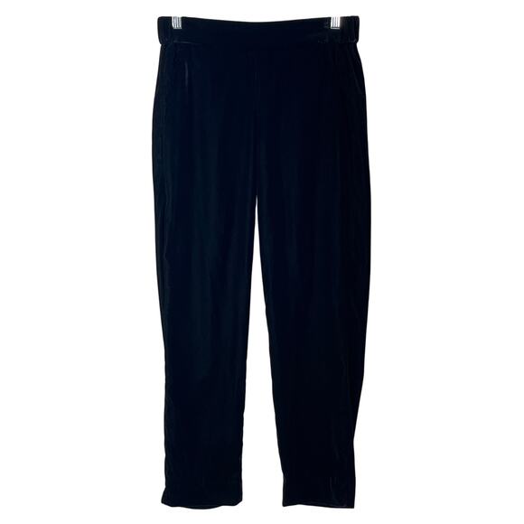 J.Crew Black Mid Rise Elastic Waist Velour Straight Leg Pants Reg Size 0 - Picture 1 of 7